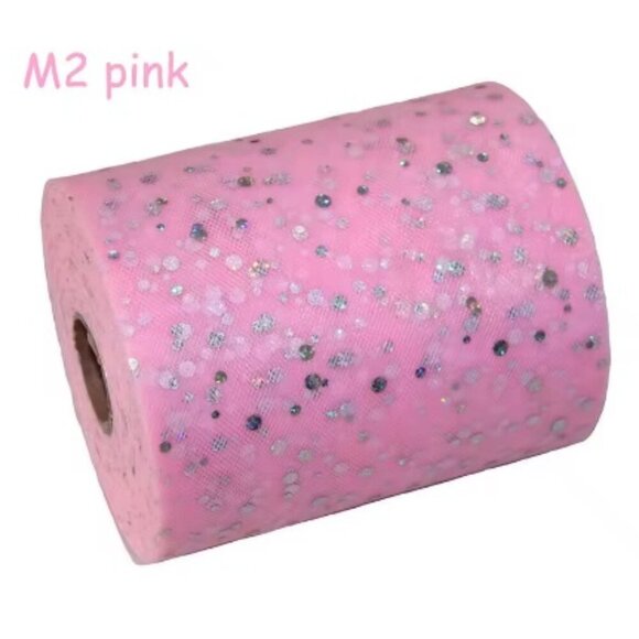Sequin Dot Tulle - 6" x 100 FT - PINK - Picture 1 of 1